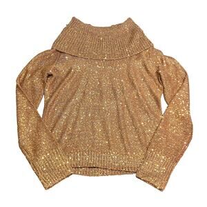 INC International Concepts Sweater Womens Large Bronze Sequin Cowl Neck Sparkle